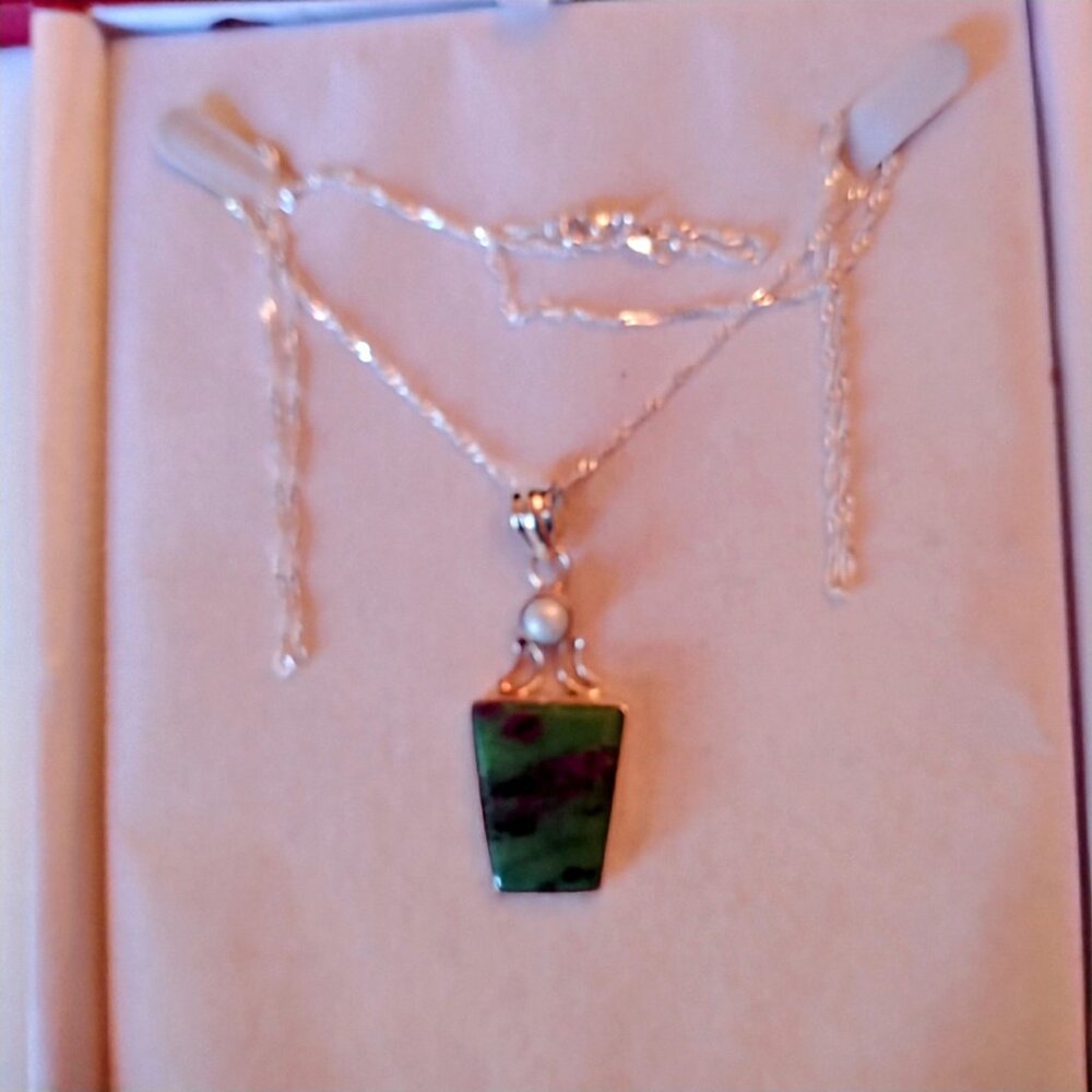 Artisan Made Vintage Sterling Silver Azurite and Pearl Pendant w/26" 925 Sterlin